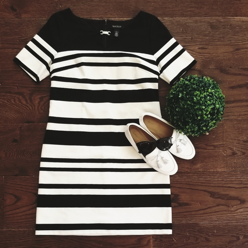 WHBM Black & White Stripe Shift Dress